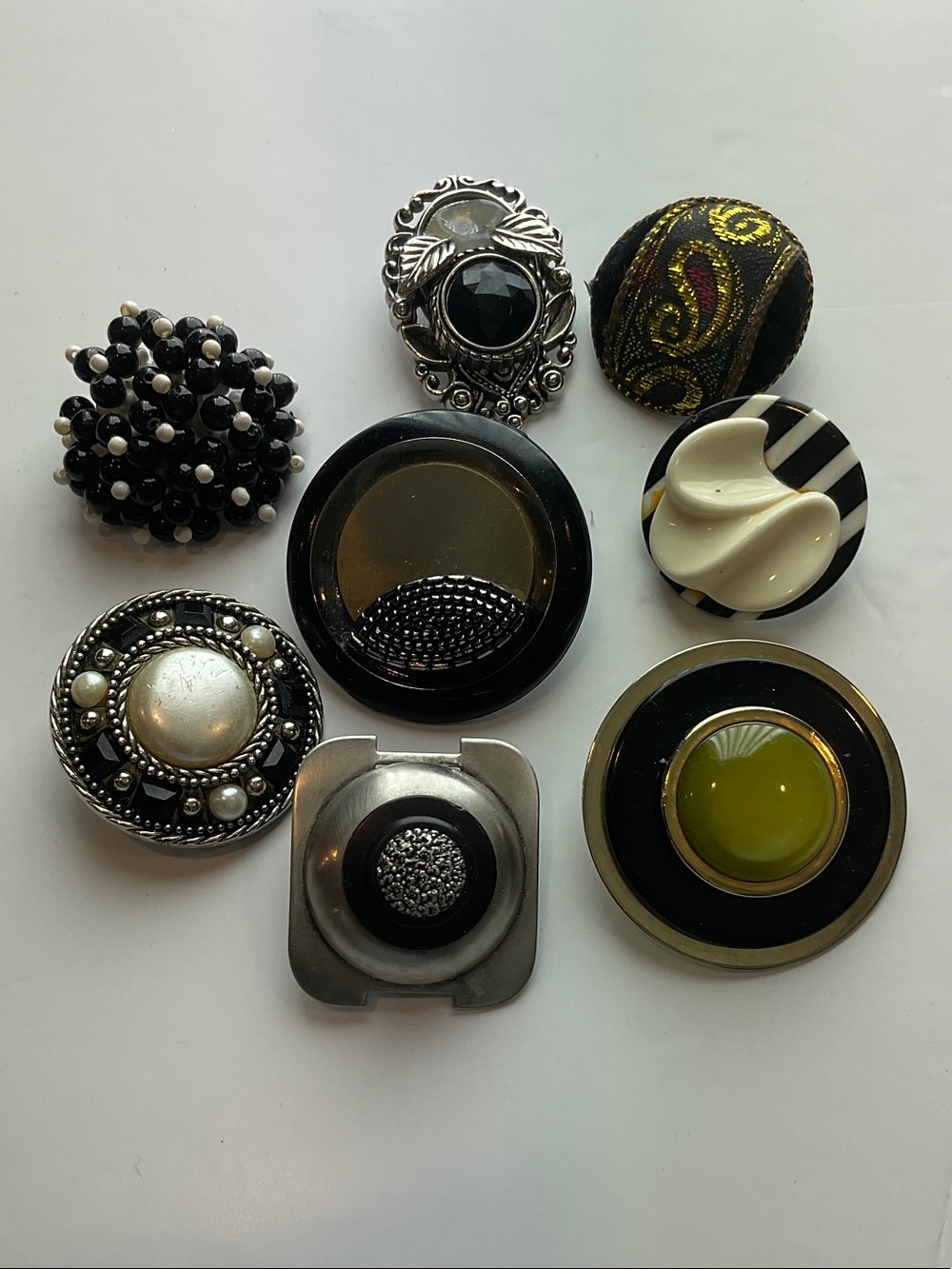 Vintage Earrings Bundle in Black & Silver Statement Mix – 8 pcs (Mostly Clip-On)